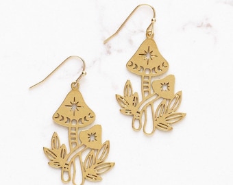 Brass Mushroom Dangle Earrings