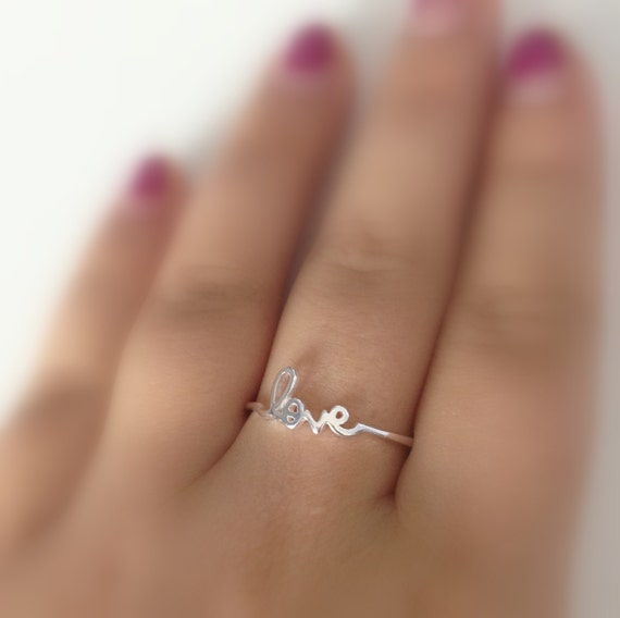 Sterling Silver Love Ring Script Cursive Writing Sterling Silver Love Ring Script Cursive Writing