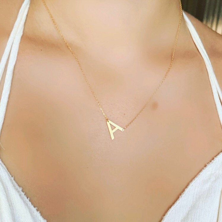 Inset Sideways Initial Necklace - Sideways Initial  Necklace - Minima…