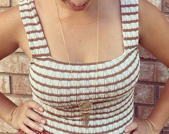 Druzy Tassel Necklace on Long Chain // Long Bohemian Necklace