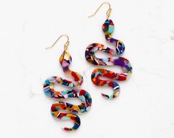 Large Acetate Snake Earrings. Fun Statement Earrings