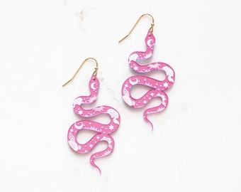 Pink Celestial Snake Earrings