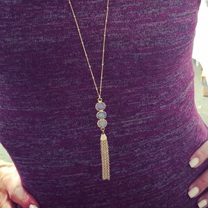 Long Druzy Tassel Necklace // 3 Circles Druzy Tassel Necklace