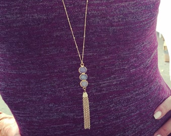 Long Druzy Tassel Necklace // 3 Circles Druzy Tassel Necklace