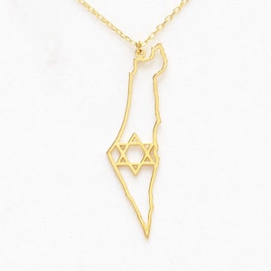 Collier contour étoile de David carte d'Israël