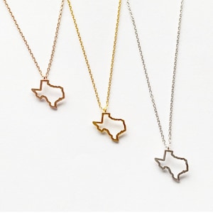 State of Texas Outline Necklace on Dainty Gold Silver or Rose Gold Chain