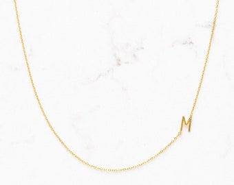 Sideways Inset Initial Necklace - Personalized Jewelry for Mom - Custom Bridesmaid Gift -Tiny Dainty Letter