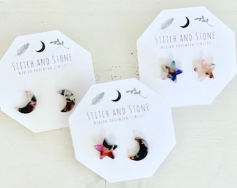 Acetate Moon and Star Studs // Stud Earrings // Resin Studs