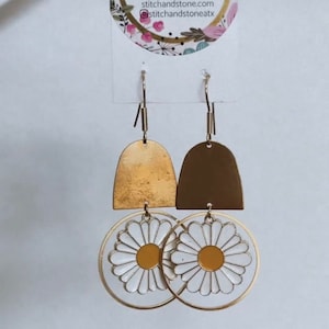 Brass and Daisy Hippie Boho Dangle Earrings