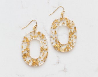 Gold Fleck Oval Acetate Earrings