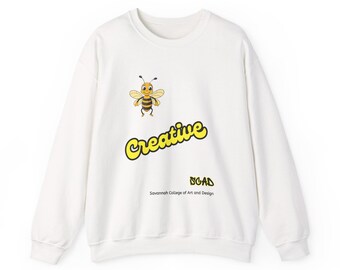 Sudadera de cuello redondo con estampado de abeja creativa / Gráfico de abeja, letra amarilla