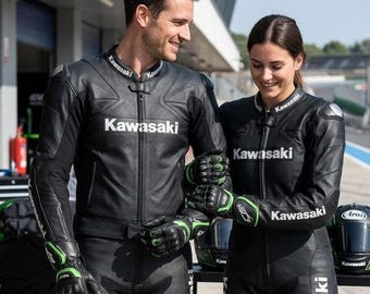 Kawasaki Leather Motorcycle Racing Suit Genuine Cowhide Biker One Piece CE Armor Protected Suit MotoGP Style Riders Suit Best Gift For Him