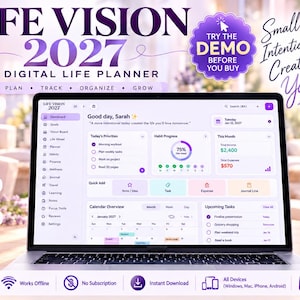 2027 Digital Life Planner, Interactive HTML Planner, Daily Weekly Monthly Organizer, Goal Habit Budget Tracker, Instant Download