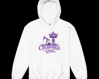 Bluza młodzieżowa z kapturem Gildan Heavy Blend Purple Glitter Crowned in Grit