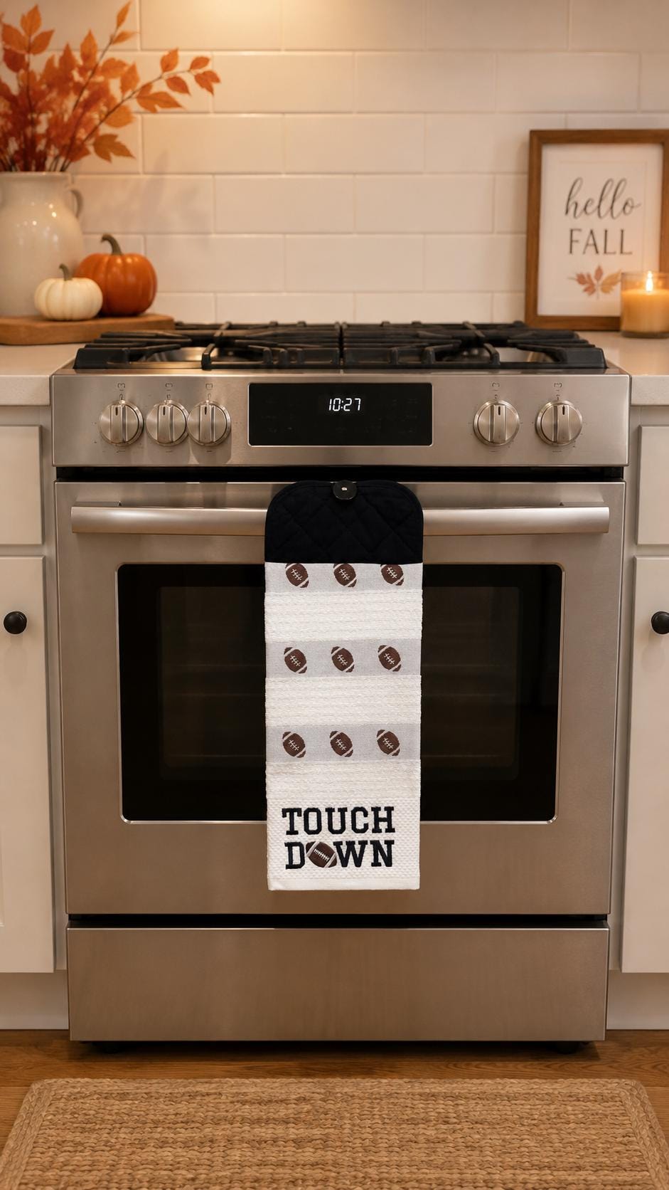 Touchdown Football Hanging Kitchen Towel – Game Day Decor, Button Top (Single or Set)