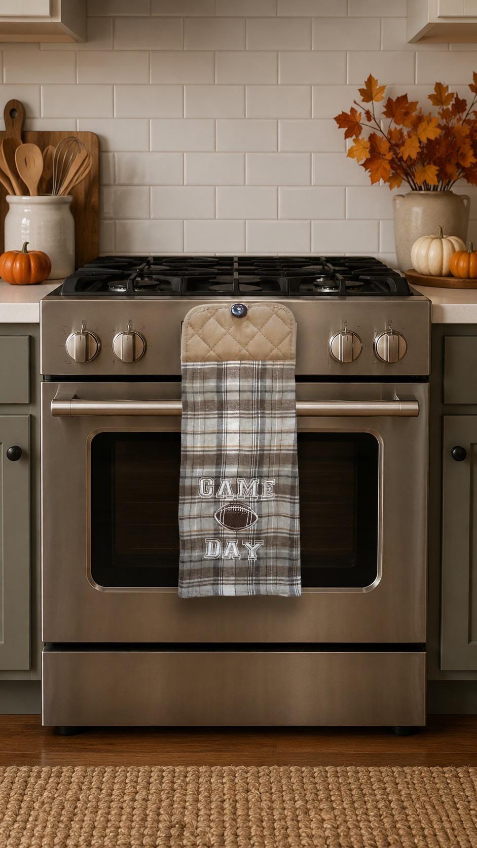 Hanging Football Game Day Kitchen Towel – Fall Autumn Decor, Button Topper