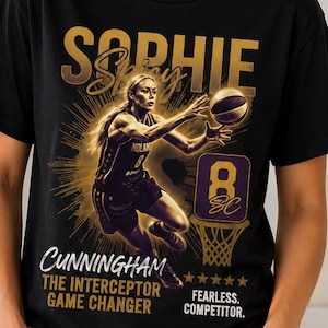 Sophie Cunningham señalando con el dedo PNG, diseño de camiseta de baloncesto vintage, gráfico retro de atleta femenina, sublimación digital de aficionado al deporte con efecto desgastado