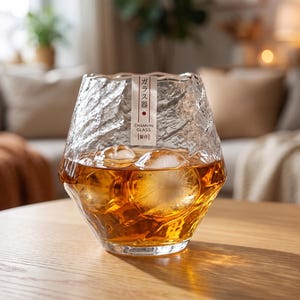 Japanskt Edo-kristall whiskyglas, hamrat Sakura-designglas (450 ml)