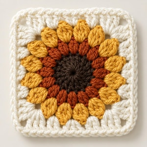 Crochet Sunflower Granny Square Pattern | Textured Floral Motif PDF
