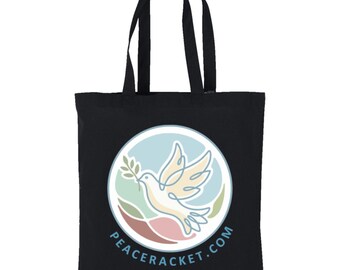 Bolso de lona Peace Racket / Regalo estético para activistas antibélicos con diseño de paloma / Mochila de algodón grueso Port Authority Core Book Bag, bolso de mercado para uso diario
