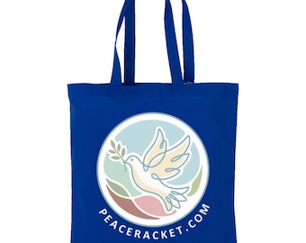 Peace Racket Canvas Tote | Dove Anti War Activist Gift | Cotton Book Bag | Farmers Market