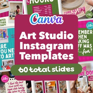 Art Studio Canva Instagram Templates | Clay Pottery Paint Pink Teal Green (60 Slides)