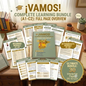 Complete Spanish Learning Bundle | 30 Page Printable Study Guide PDF | Digital Download Grammar Planner