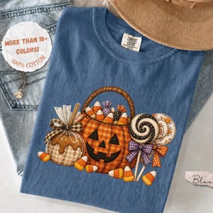 Maglietta a secchiello per caramelle di Halloween con motivo patchwork, felpa con cappuccio a forma di zucca di Halloween