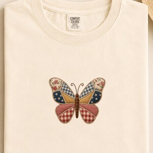 Butterfly Shirt, Faux Patchwork Wing Tee, Comfort Colors Delicate Gift
