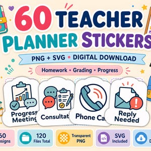 60 Tutor Planner Stickers – Sessions, Scheduling, Payments & Admin | PNG SVG Digital Download