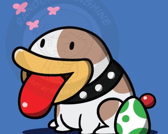 Yoshi's Island | Poochy and Egg Illustrated Square 5x5 Print Cute Video Game Art