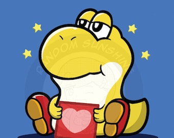 Yoshi's Island | Baby Yoshi Illustrated Square 5x5 Print Cute Video Game Art