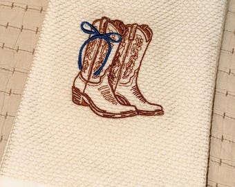 Embroidered Cowboy Boot Kitchen Towel | Waffle Weave Western Farmhouse Decor