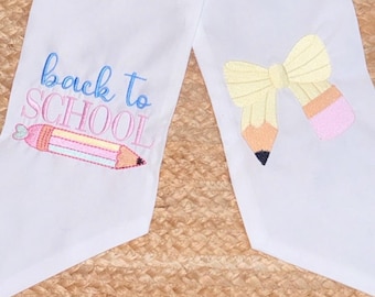 Embroidered Back to School Wreath Sash | Pencil Bow Door Hanger, Teacher Gift