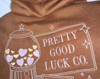 Pretty Good Luck - Brown Embroidered Double Zip Hoodie – Oversized Sweatshirt.