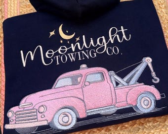 Moonlight  Towing Co. - Black Embroidered double-zip Hoodie – Oversized Sweatshirt.