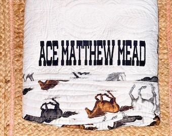 Personalized Western Baby Quilt | Embroidered Cowboy Name Blanket, Nursery Keepsake