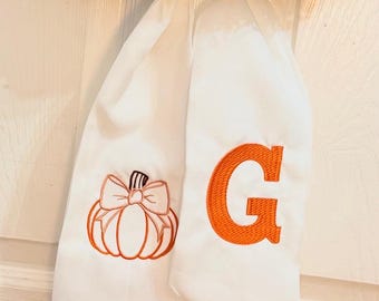 Embroidered Wreath Sash | Personalized Monogram Pumpkin Door Bow, Autumn Decor