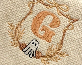Personalized Ghost Monogram Kitchen Towel | Embroidered Fall Autumn Decor