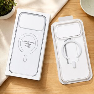 May include: A clear protective phone case for iPhone 17 Pro Max in white packaging. The box features a line drawing of the case with a magnetic ring graphic and the text For iPhone 17 Pro Max Clear Case Magnetic. The case includes a white magnetic ring.