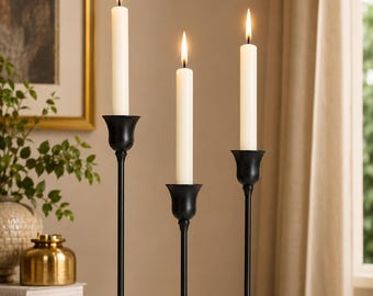 Set of 3 Vintage Style Metal Taper Candle Holders, Black or Gold