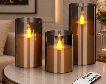 3 Pack Flameless Pillar Candles with Remote Timer, Warm Flickering LED Home Decor