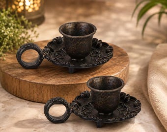 Small Metal Taper Candle Holders, Set of 2 in Brown, Blue or Antique Gold