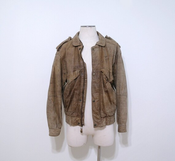 Vintage Leather Bomber Jacket, Brown Leather Coat,