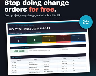 General Contractor Project & Change Order Tracker | Excel | Change Orders, Permits and Still To Bill
