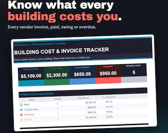 Building Cost & Invoice Tracker | Excel Template | Vendor Invoices by Building