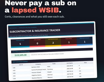 Subcontractor & Insurance Tracker | Excel, WSIB, Liability Certs (Digital Download)