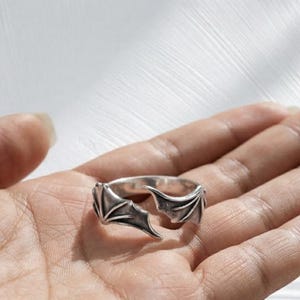 925S Sterling Silver Devil Wings Feather Ring, Silver Adjustable Ring, Minimalist Jewelry, Mothers Day, Fathers Day Gift for Her Boyfriend