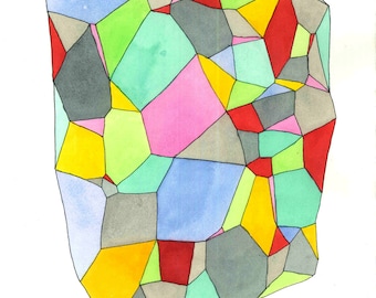 New Geology - original ink and watercolor drawing, painting, illustration