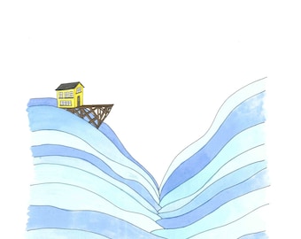 Seascape - original ink and watercolor drawing